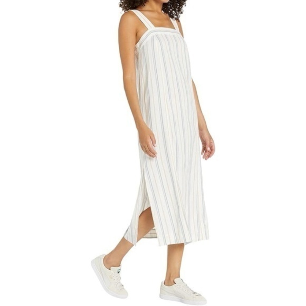 Madewell Linen Cotton‎ Blend Princess Seamed Stripe Midi Dress XS